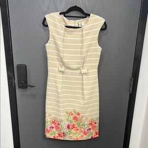 Floral Beige Striped Dress